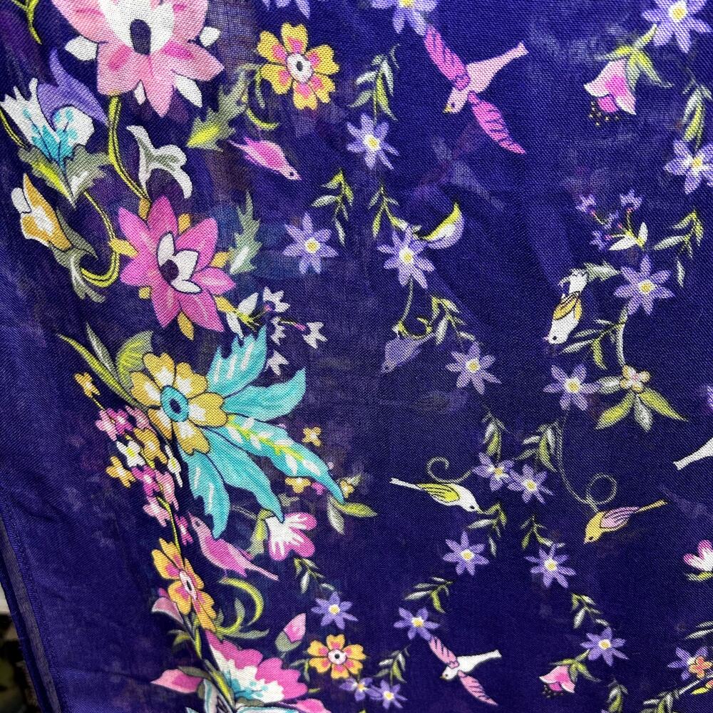 NWT Vera Bradley Purple Paisley Floral Scarf Fringe Rayon Bird Print Lightweight - Picture 12 of 17